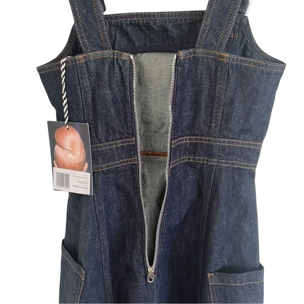 AlexaChung Blue Indigo Denim Midi Apron Dress NWT US 0 - Picture 8 of 11